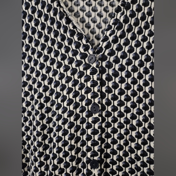 LOFT Petites Blue, Black, and White Patterned Button-Up Cardigan, Size XXSP - Picture 2 of 6
